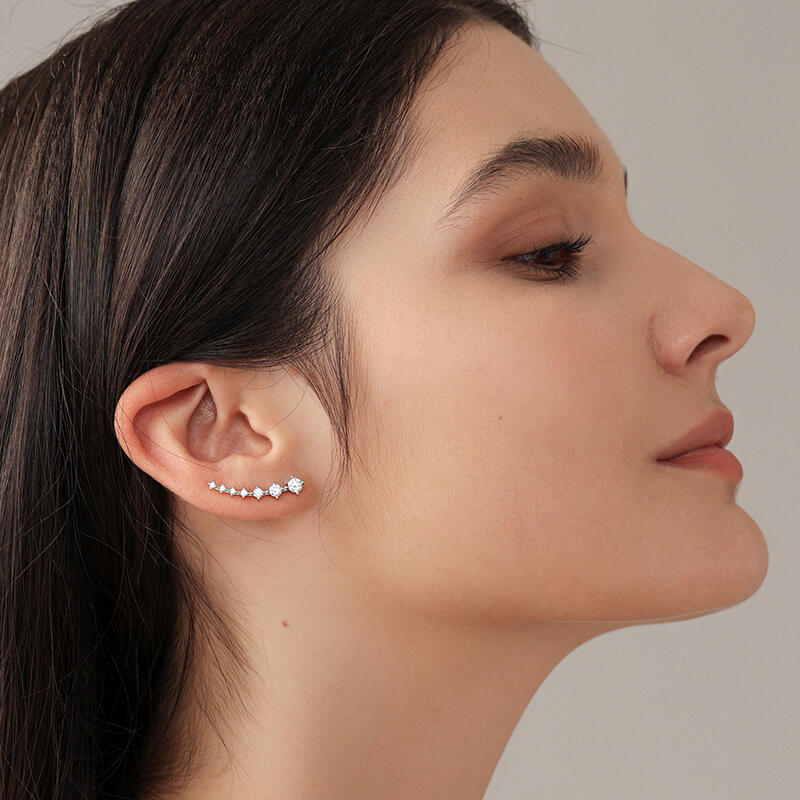 Jeulia Simple Classic Sterling Silver Earrings Climbers