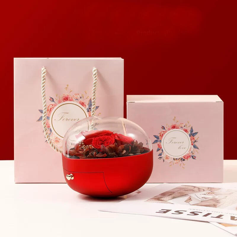 "Preserved Forever Rose" Heart-Shaped Jewelry Box Red