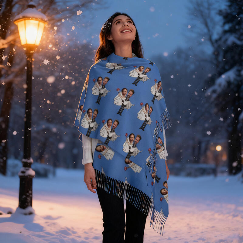 Custom Scarves with Couple's Face Photos as Wedding Gifts for Friends