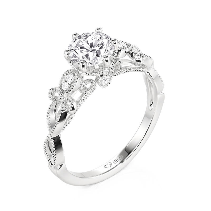 Jeulia Infinity Beaded Round Engagement Ring Sterling Silver