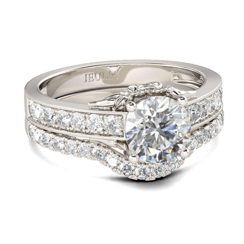 Jeulia Simple Round Cut Sterling Silver Ring Set