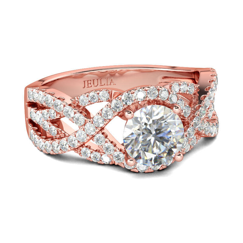 Jeulia Rose Gold Tone Round Cut Sterling Silver Ring