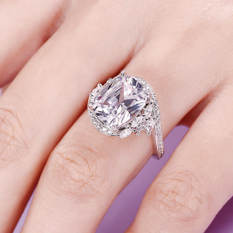 Jeulia Leaf Design Cushion Cut Sterling Silver Ring