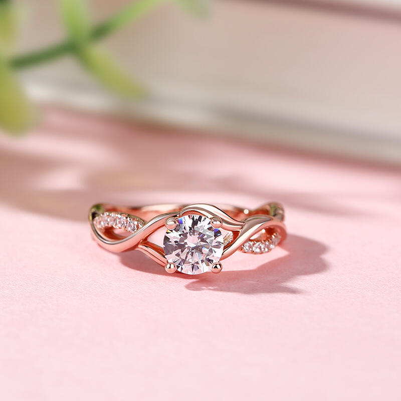 Jeulia Twist Design Round Cut Sterling Silver Ring