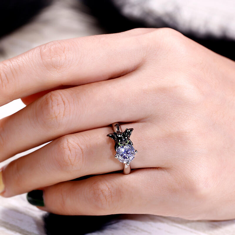 Jeulia Anillo de compromiso de dragón en plata de ley con diseño de dibujos animados