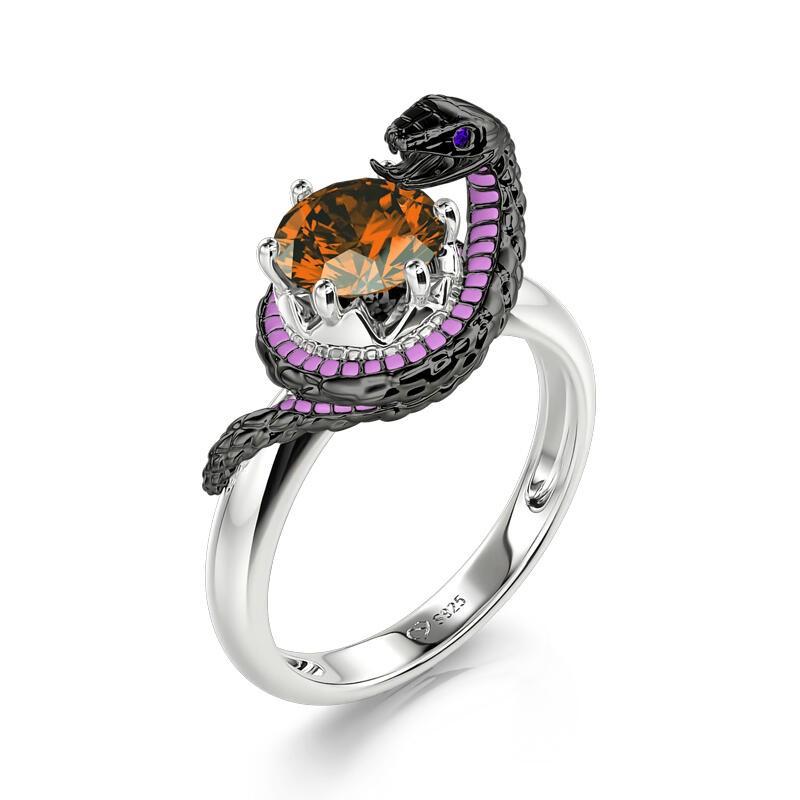 Jeulia Hug Me "Never Give Up" Mamba Round Cut Sterling Silver Snake Ring