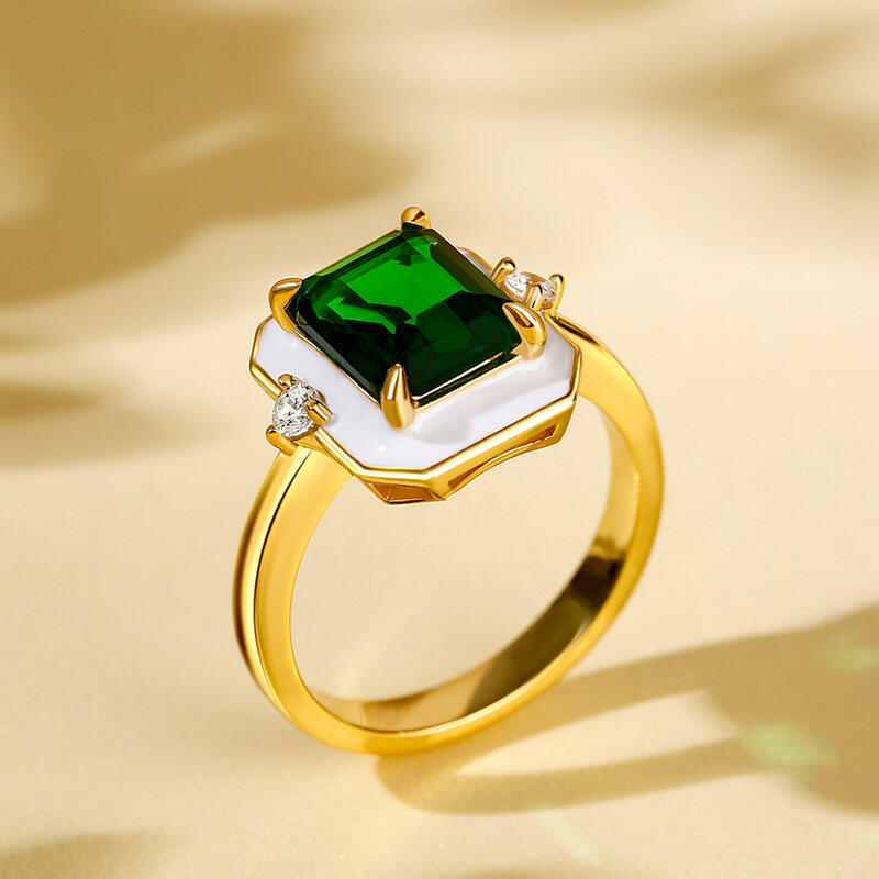 Jeulia Unique Halo Emerald Cut Sterling Silver Ring