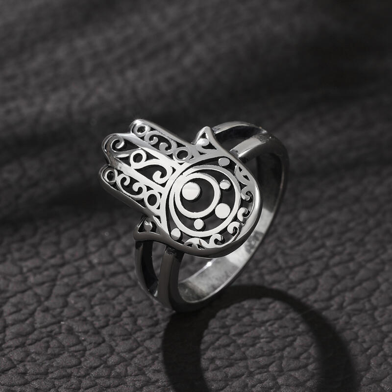Jeulia Anillo de mano jali hamsa para mujer de plata