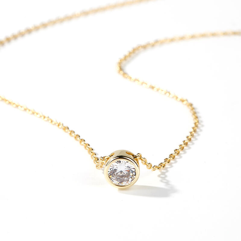 Jeulia Simple Round Cut Stone Pendant Sterling Silver Necklace