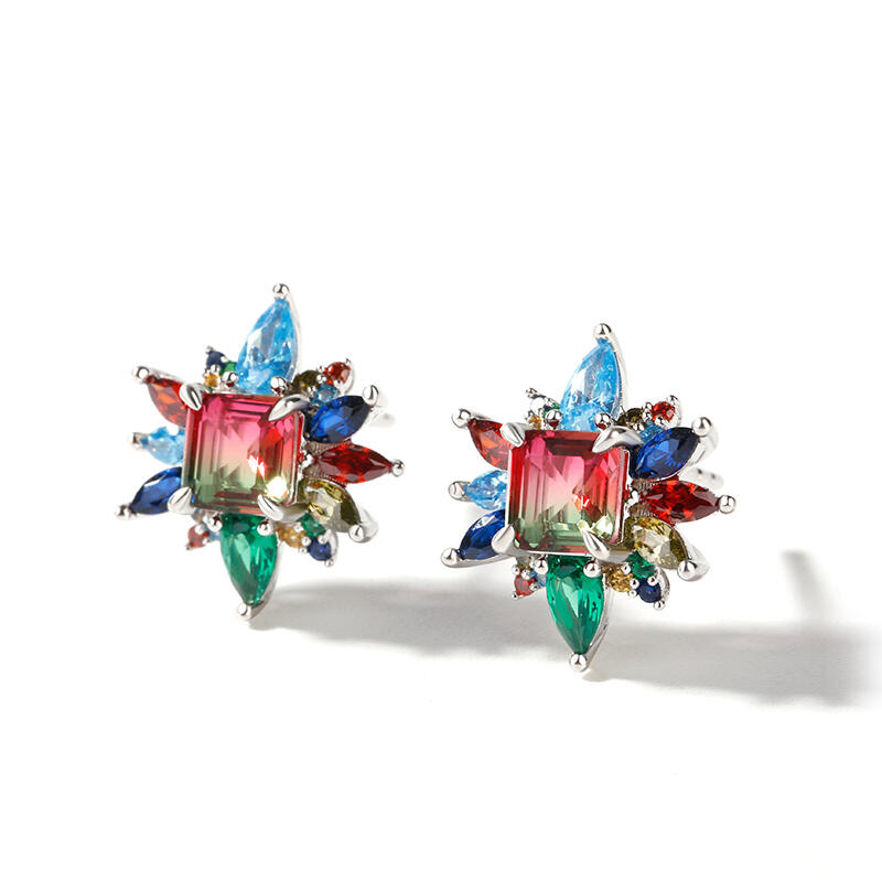 Jeulia "Blazing with Colour" Emerald Cut Sterling Silver Earrings