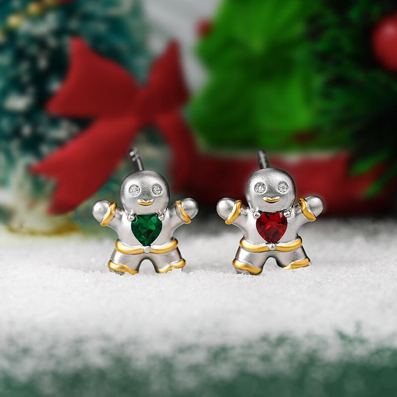 Jeulia "Little Sweeties" Gingerbread Man Stud Sterling Silver Earrings