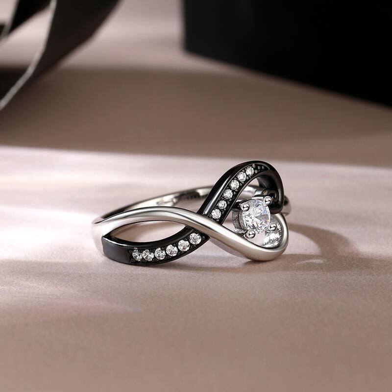 Jeulia "Love in the Moonlight" Two Tone Infinity Love Sterling Silver Ring