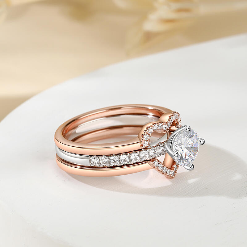 Jeulia Simple Two Tone Three Ring Set Round Cut Sterling Silver