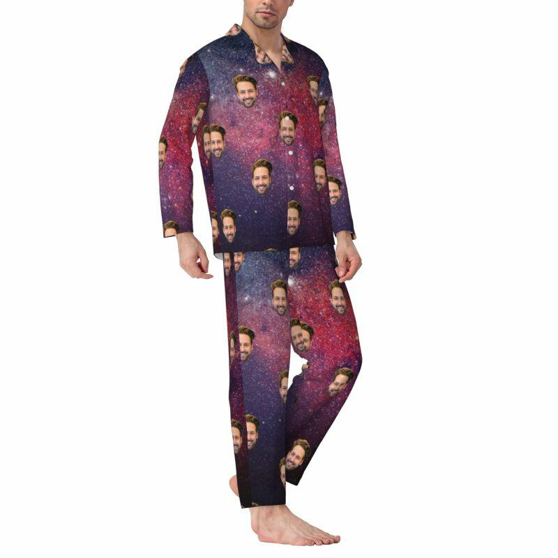 Gepersonaliseerde pyjama met foto op maat Prachtig ontwerp sterrenstelselpatroon Cadeau voor familie