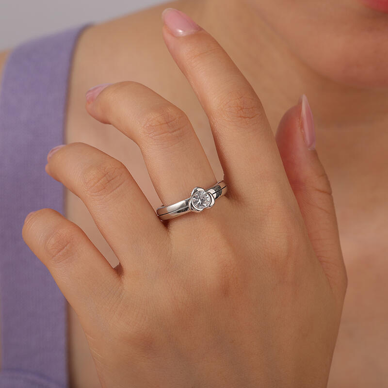 Jeulia Anillo de Promesa Grabado Personalizado Oculto de Plata de Ley