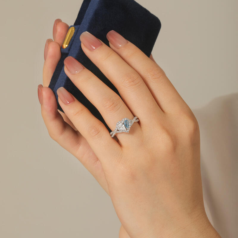 Jeulia Halo Double Pear Cut Custom Heart Promise Ring with Twist Band