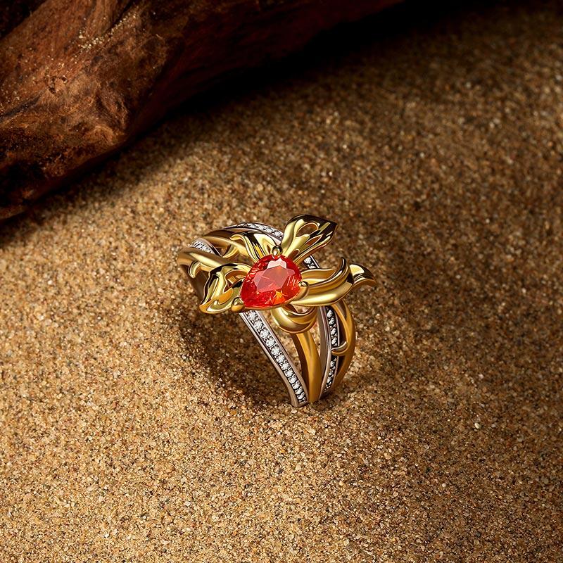 Jeulia x Leyla "Floral of Thorns" Two Tone Women's Flower Wedding Ring Sterling Silver