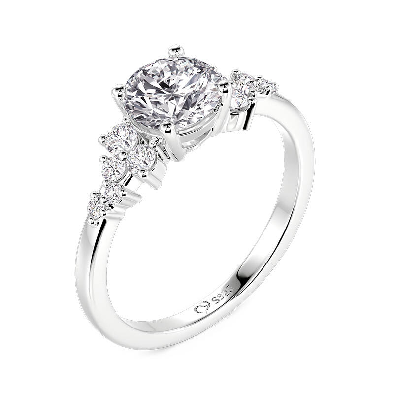 Jeulia Cluster Round Cut Engagement Ring With Side Stones