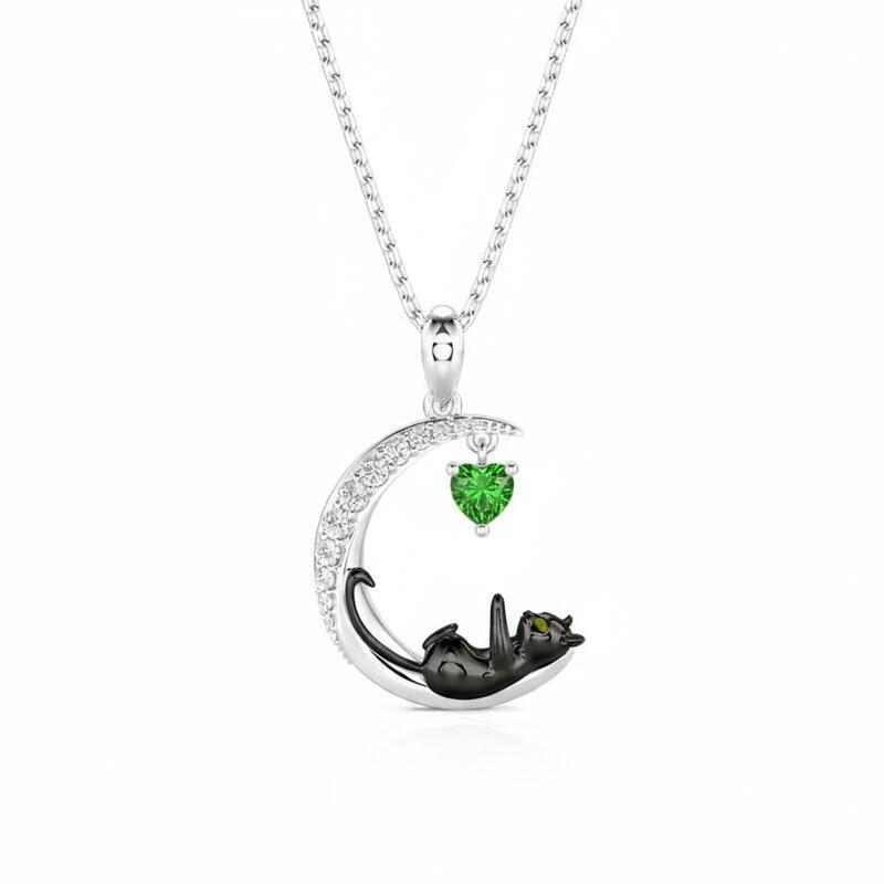 Jeulia Moon Huggers Custom Birthstone Cat Necklace