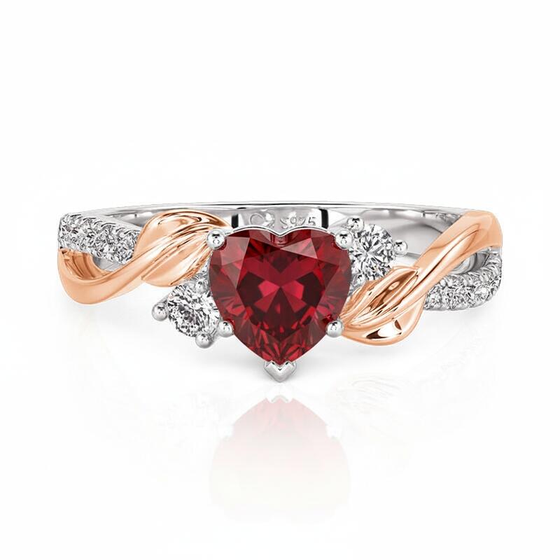 Jeulia Amore Two Tone Custom Leaf Heart Birthstone Ring