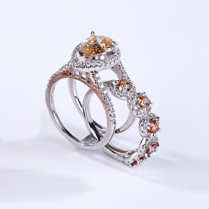 Jeulia Conjunto De Anillos Con Halo De Talla Pera En Plata De Ley