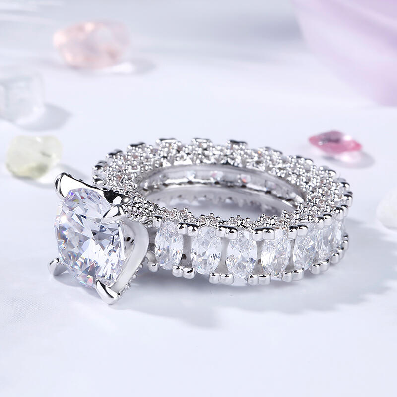 Jeulia Round and Oval Cut Eternity Sterling Silver Ring