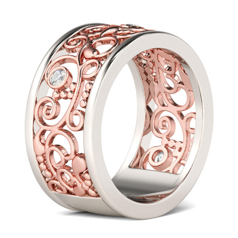 Jeulia Two Tone Round Cut Sterling Silver Women's Band