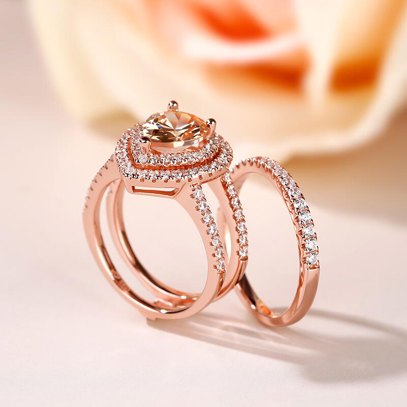 Jeulia Double Halo Pear Cut Sterling Silver Ring Set