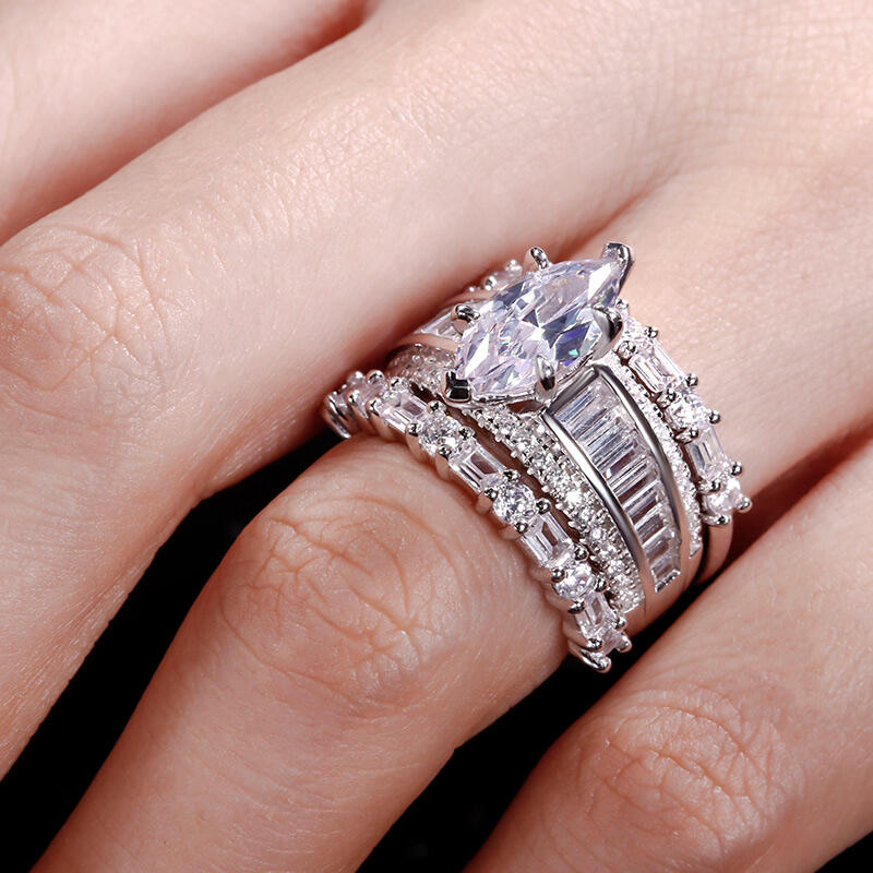 Jeulia Vintage Marquise Cut Sterling Silver Ring Set