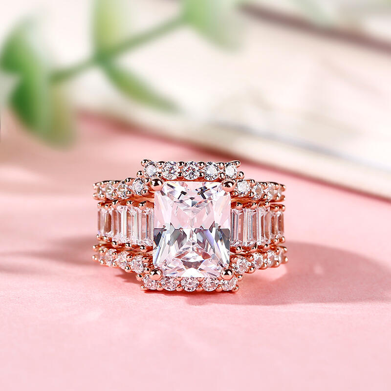 Jeulia 3PC Radiant Cut Sterling Silver Ring Set