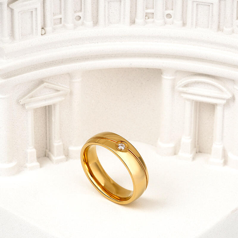 Jeulia Simple Solitaire Titanium Steel Men's Band