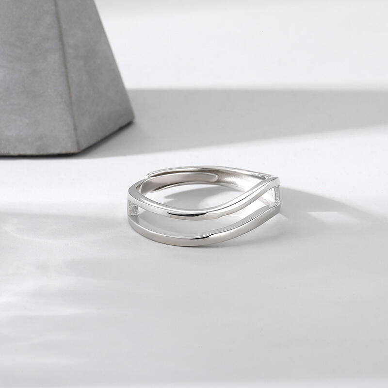 Jeulia Anillo pulido con diseño simple de plata de ley de talla ajustable para hombre