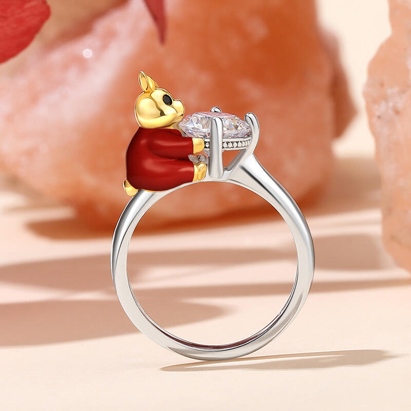 Jeulia Hug Me "Mr. Rabbit" Round Cut Sterling Silver Ring