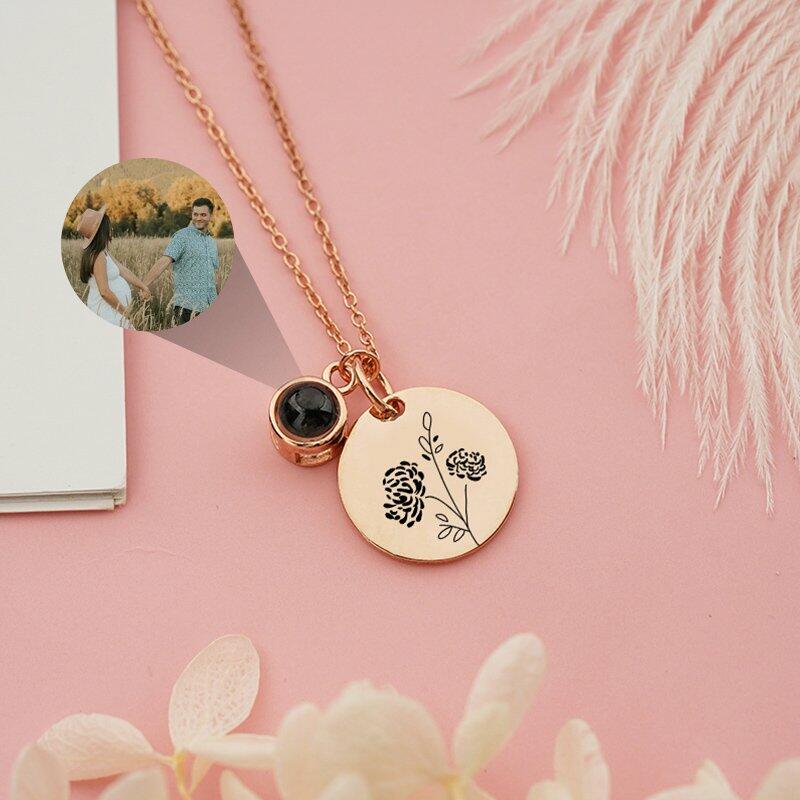 ステンレス 誕生 花 投影 写真 写真入れ ネックレス