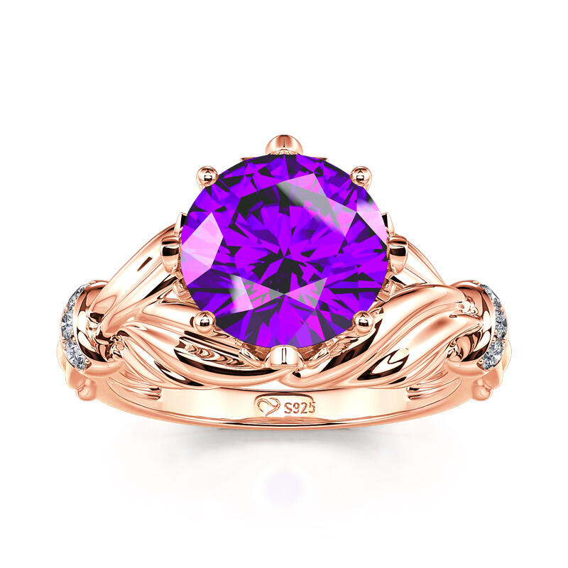 Jeulia Anillo de promesa corte redondo piedra color amatista de plata de ley