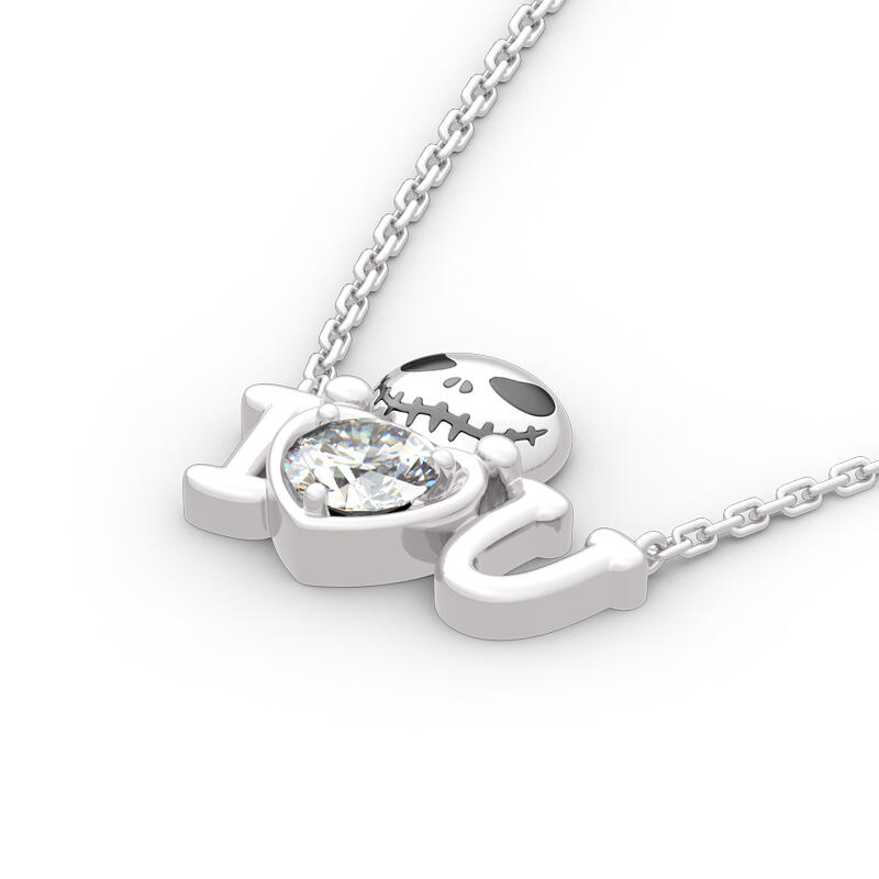 Jeulia "Love from Pumpkin King" Skull Design Round Cut Sterling Silver Necklace