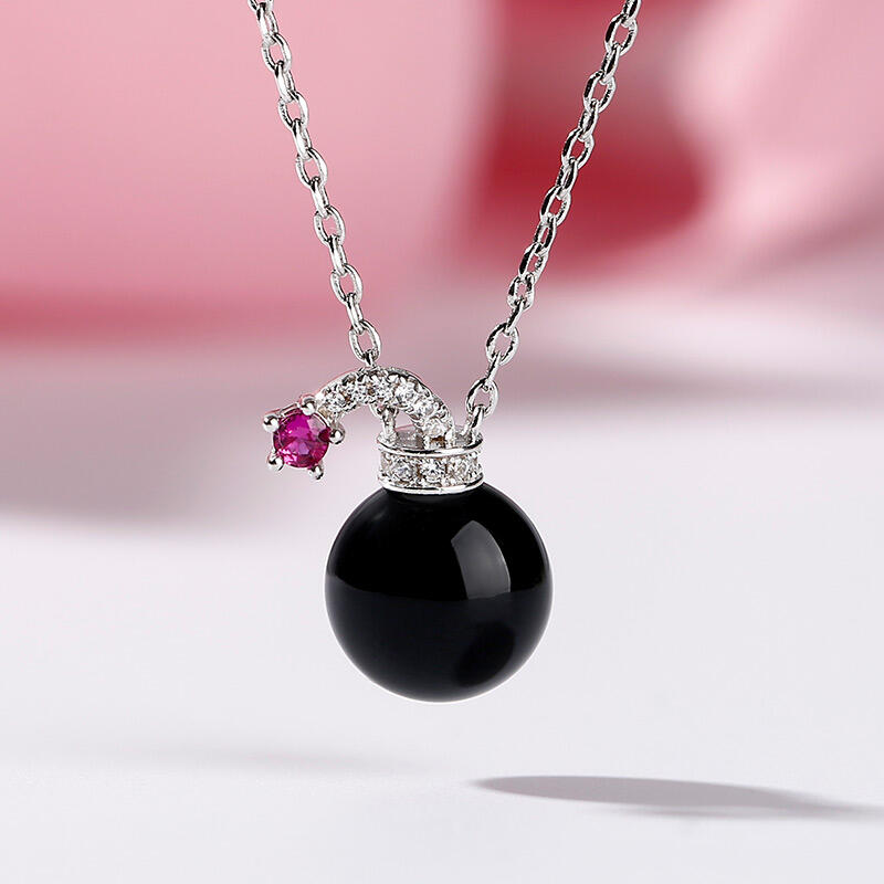 Jeulia Collar de plata esterlina con diseño de bomba con perla negra cultivada