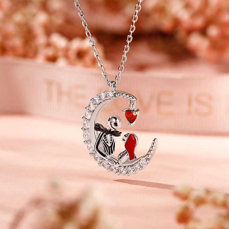 Jeulia Collar del amor eterno de la pareja de calaveras con corte de corazón de plata de ley