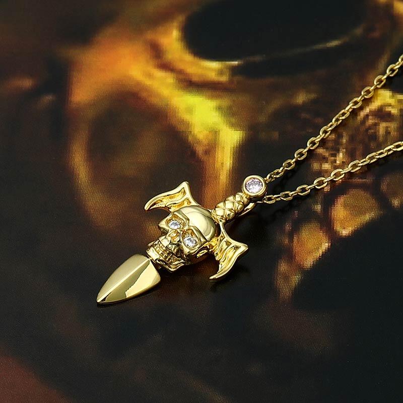 Jeulia "Skull & Dagger" Sterling Silver Necklace