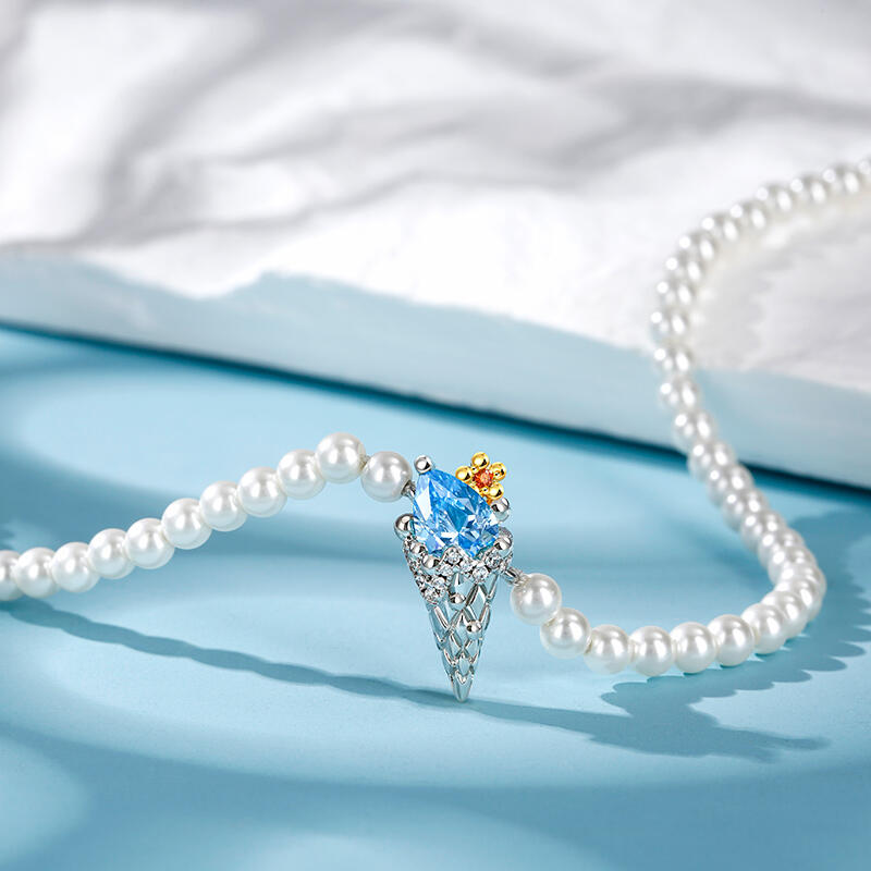 Jeulia "Take a Bite" Cultured Pearl Sterling Silver Necklace