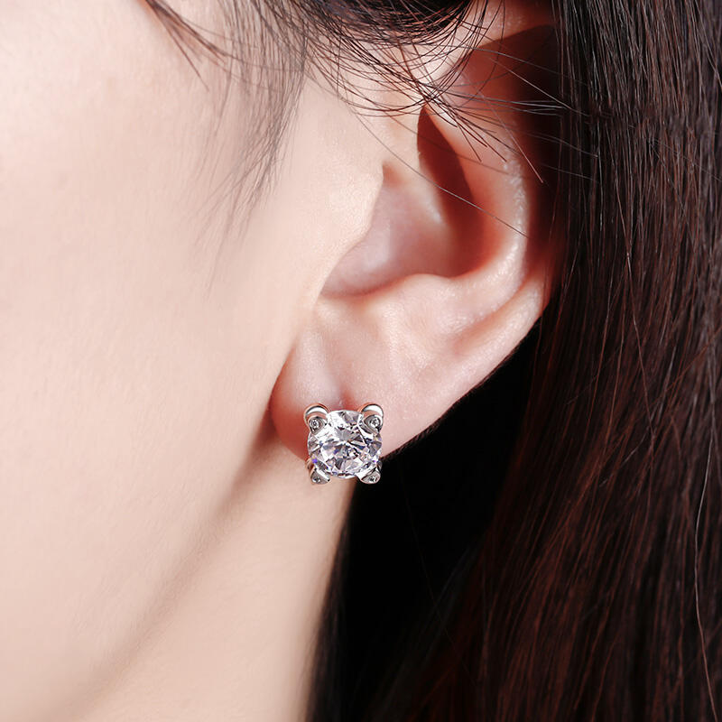 Jeulia Pendientes de plata de ley 925 personalizados de corte redondo bicolor