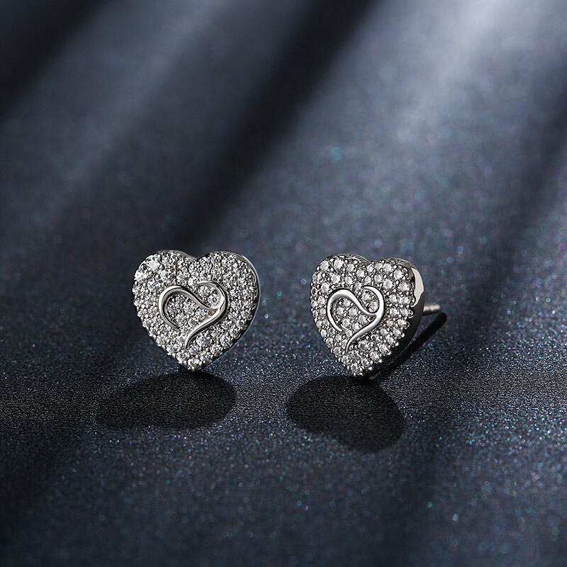 Jeulia Logo Shape Commemorative Heart Sterling Silver Stud Earrings
