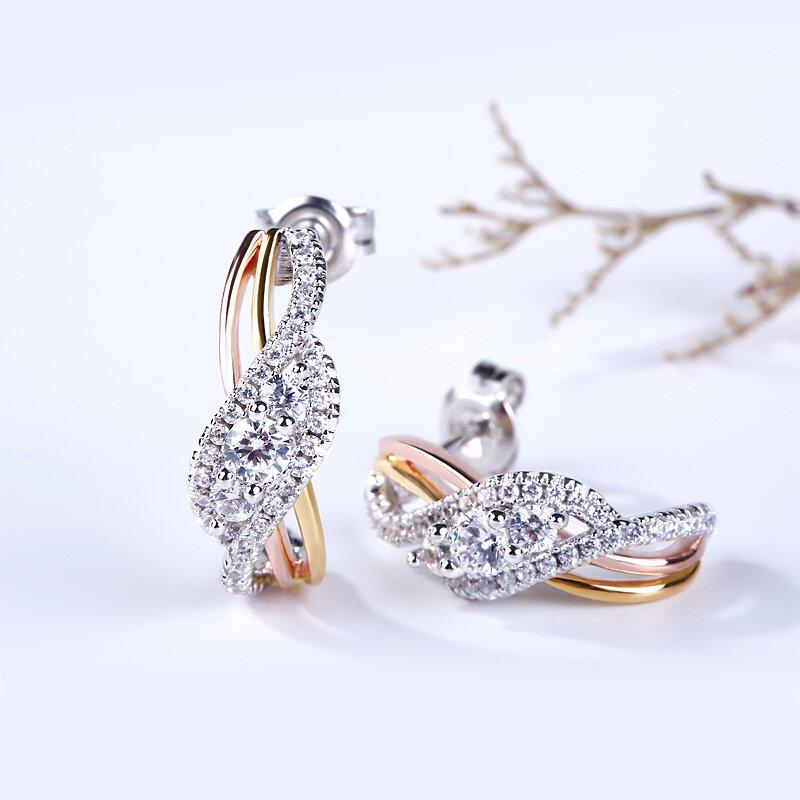 Jeulia Tri-Tone Round Cut Sterling Silver Jewelry Set
