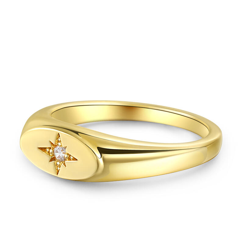 Jeulia Oval Star Signet Sterling Silver Ring