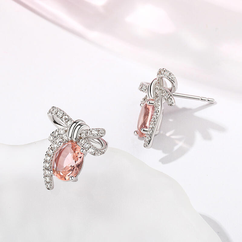 Jeulia Bowknot Synthetic Morganite Sterling Silver Earrings