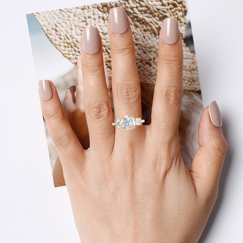 "Enamored Souls" Round Cut Three Stone Engagement Ring