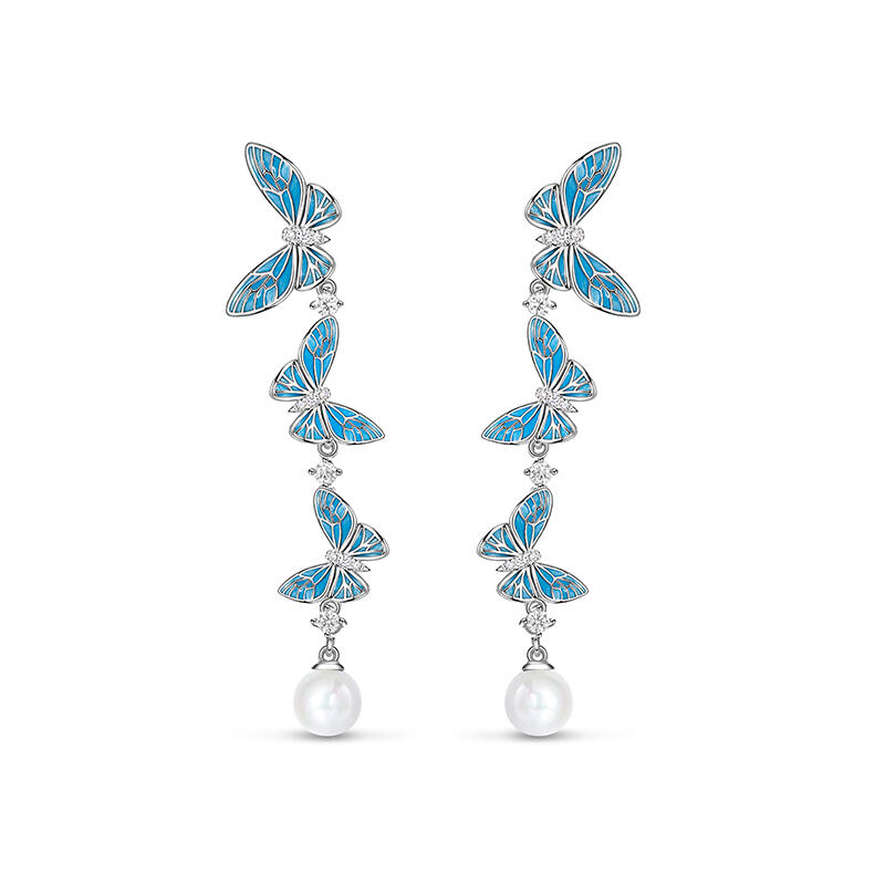 Jeulia "Charming Dance" Butterfly Pearl Sterling Silver Drop Earrings