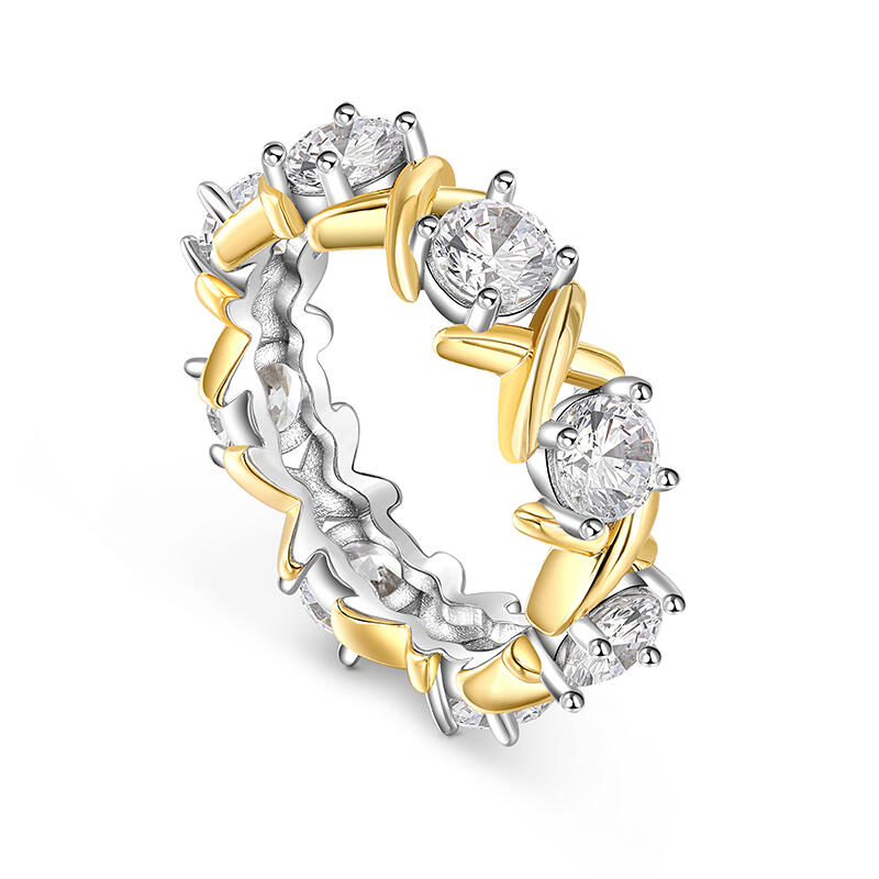 Jeulia Women Wedding Band Two Tone Intersect Sterling Silver