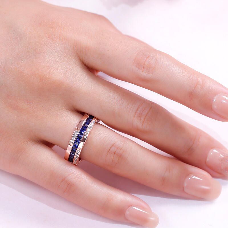 Jeulia Anillo corte princesa plata de ley mujeres con piedra azul