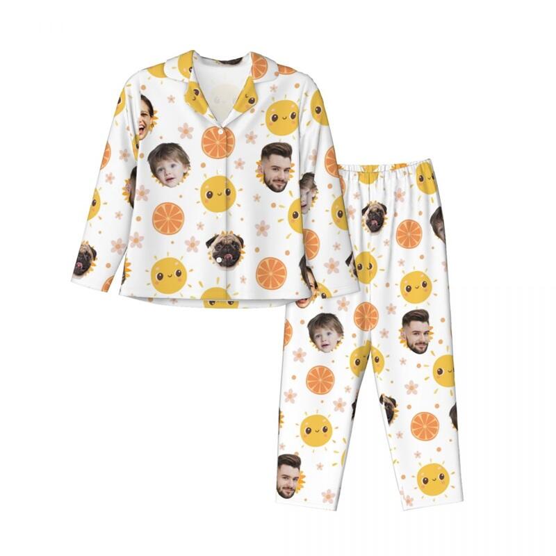 Pijamas personalizados con foto de cara personalizada, diseño de lindo patrón de sol, regalo exquisito para su familia